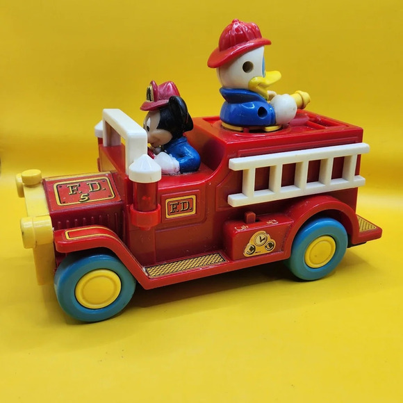 Disney Other - Vintage 80s Walt Disney Firetruck w Lights Mickey Mouse Donald Duck ILLCO USA